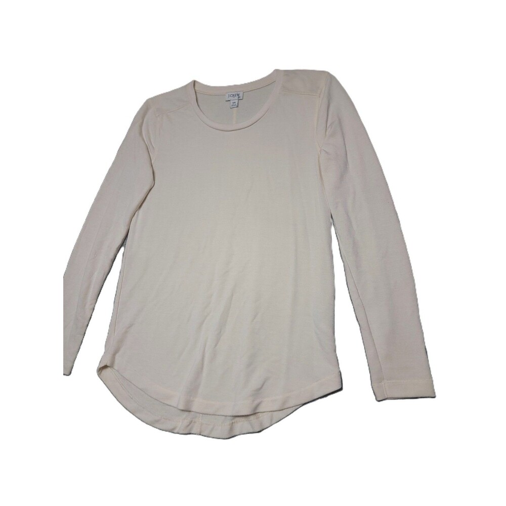 J Crew Long Sleeve T Shirt Womens XS Stretch Cream Curved Hem Top